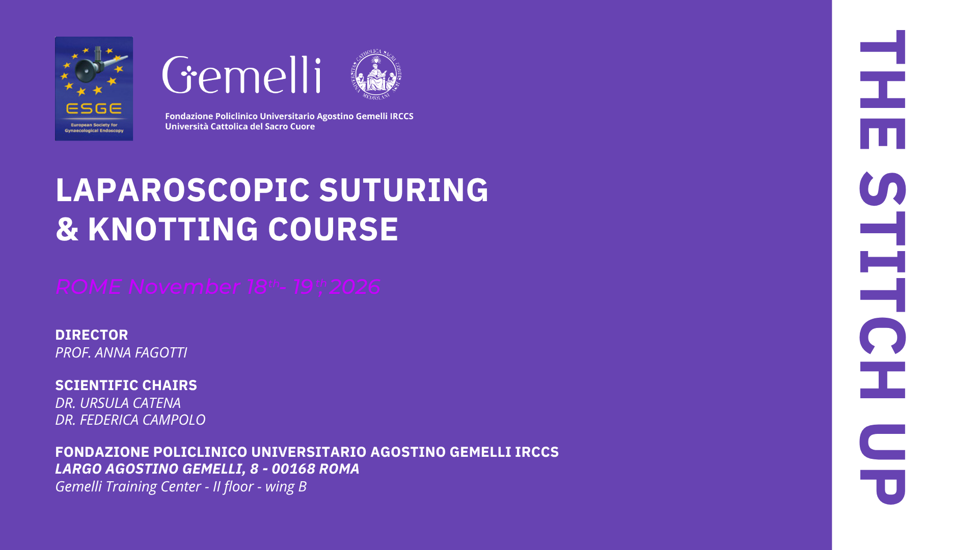 LAPAROSCOPIC SUTURING &KNOTTING COURSE, THE STITCH UP 18-19/11/2026